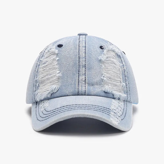 Distressed Cotton Baseball Cap Light One Size - Fashorio