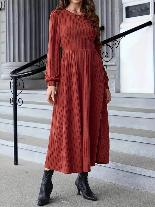 Ribbed Long Sleeve Sweater Dress Rust - Fashorio