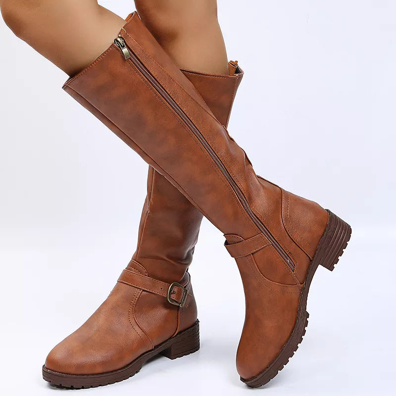 Round Toe Low Block Heel Boots studio shot