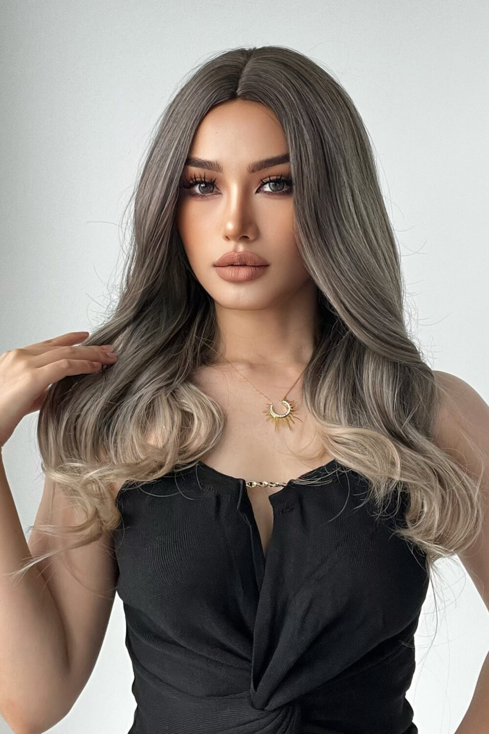Ombre color blend on long straight wig