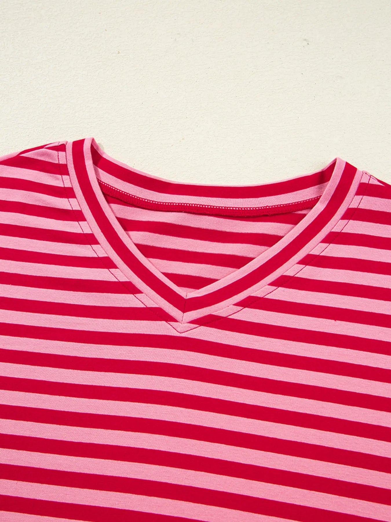 Striped Drop Shoulder V Neck Top - Fashorio