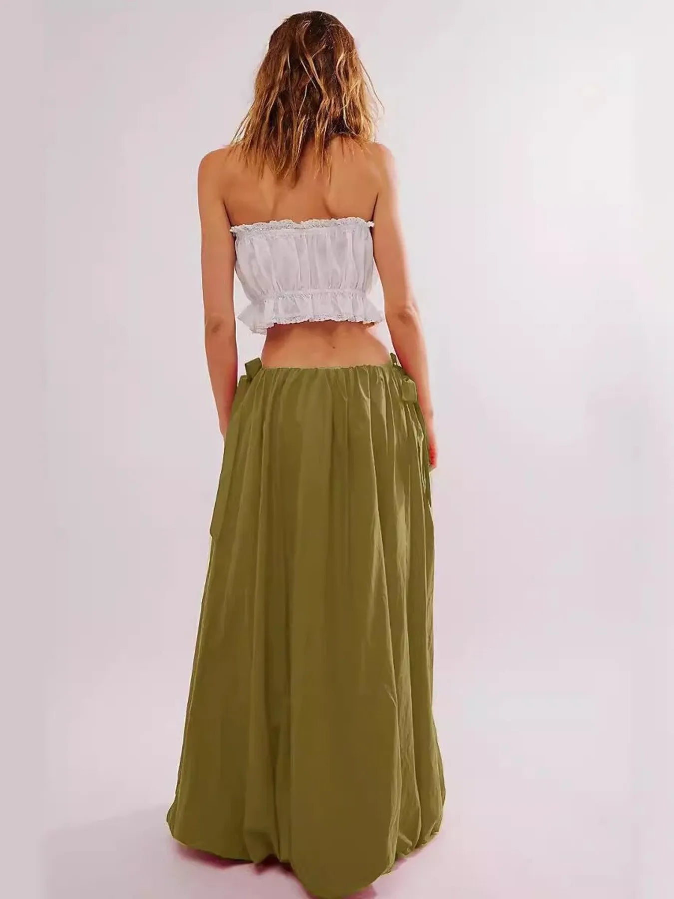 Side Bow Maxi Skirt with Pockets - Fashorio