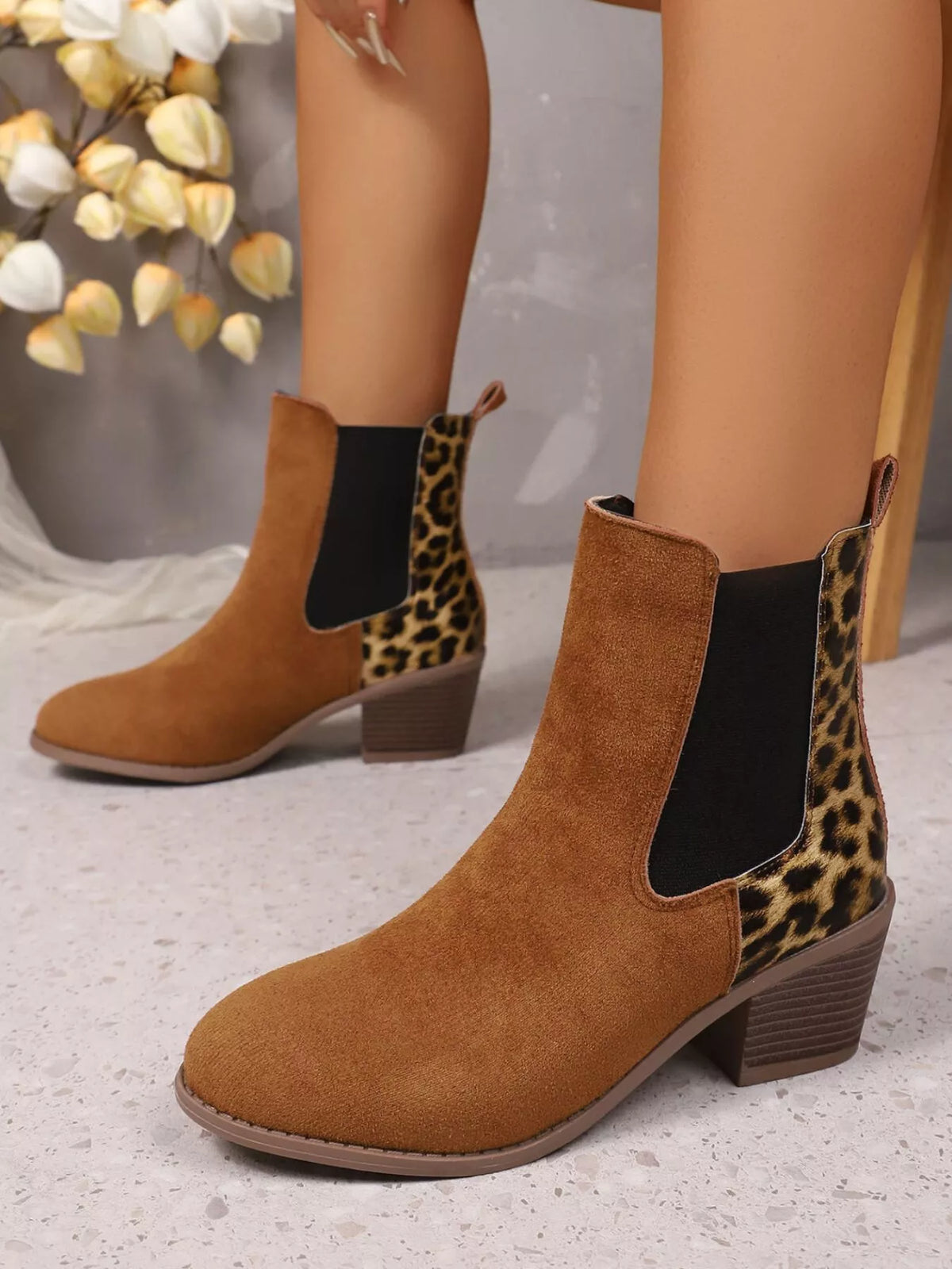 Leopard print chelsea ankle boots side profile