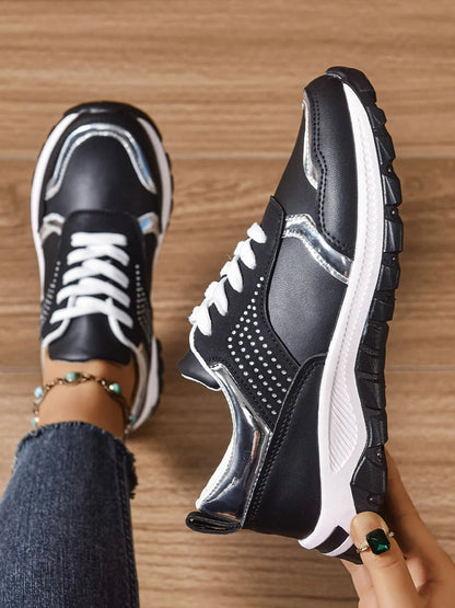 Lace Up Round Toe Sneakers Black - Fashorio