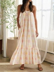 Printed Maxi Lounge Dress with Ruffled Hem Apricot - Fashorio