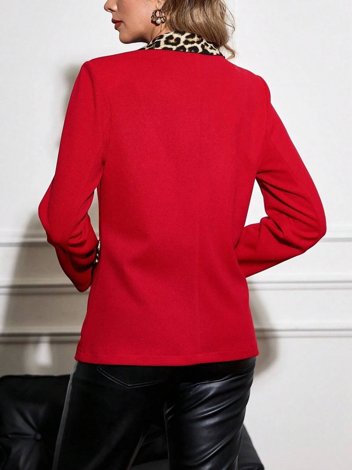Leopard Lapel Collar Long Sleeve Blazer - Fashorio