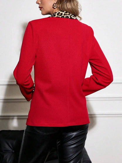 Leopard Lapel Collar Long Sleeve Blazer - Fashorio