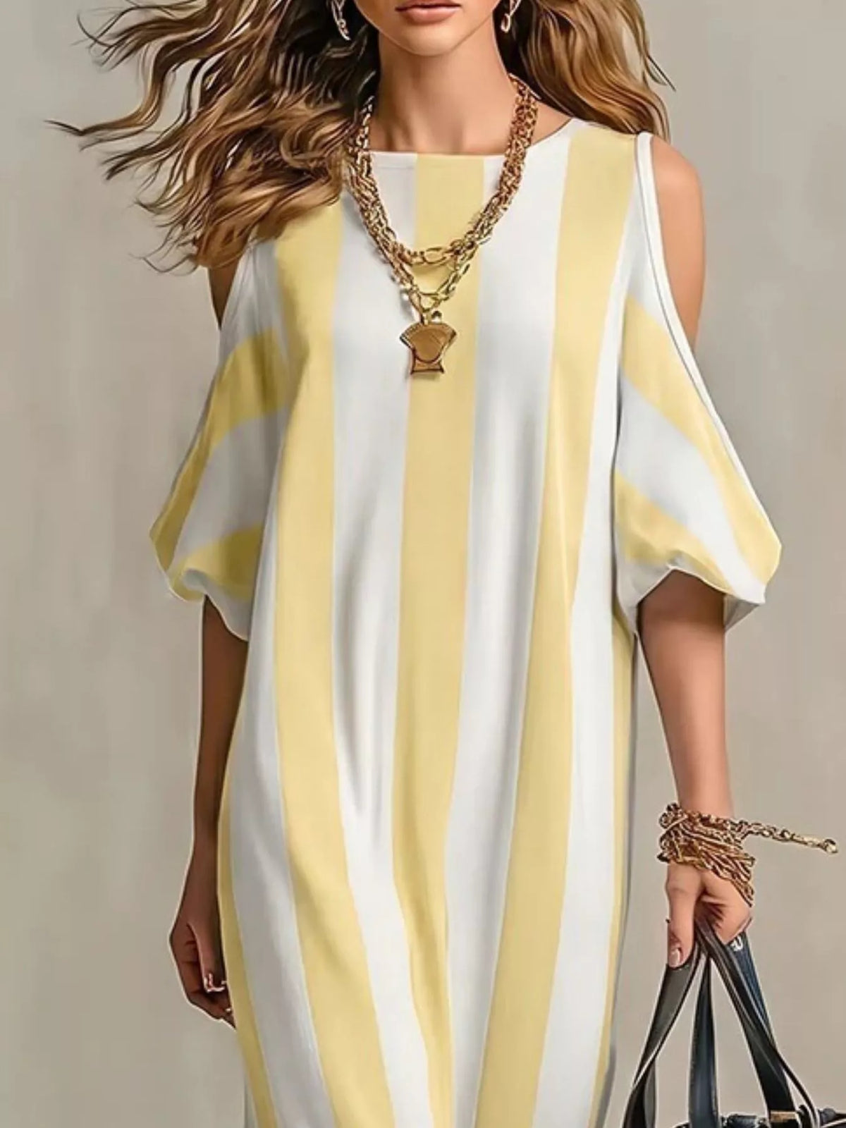Womens striped maxi dress full length view