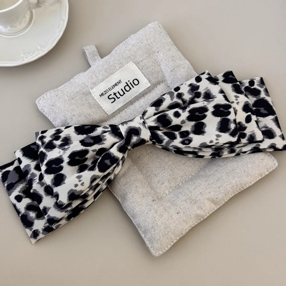 Leopard bow hair clip long bow shape display