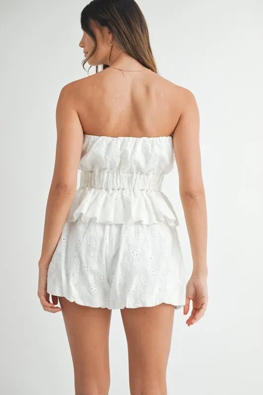 MABLE Floral Eyelet Lace Tube Top and Short Set - Fashorio