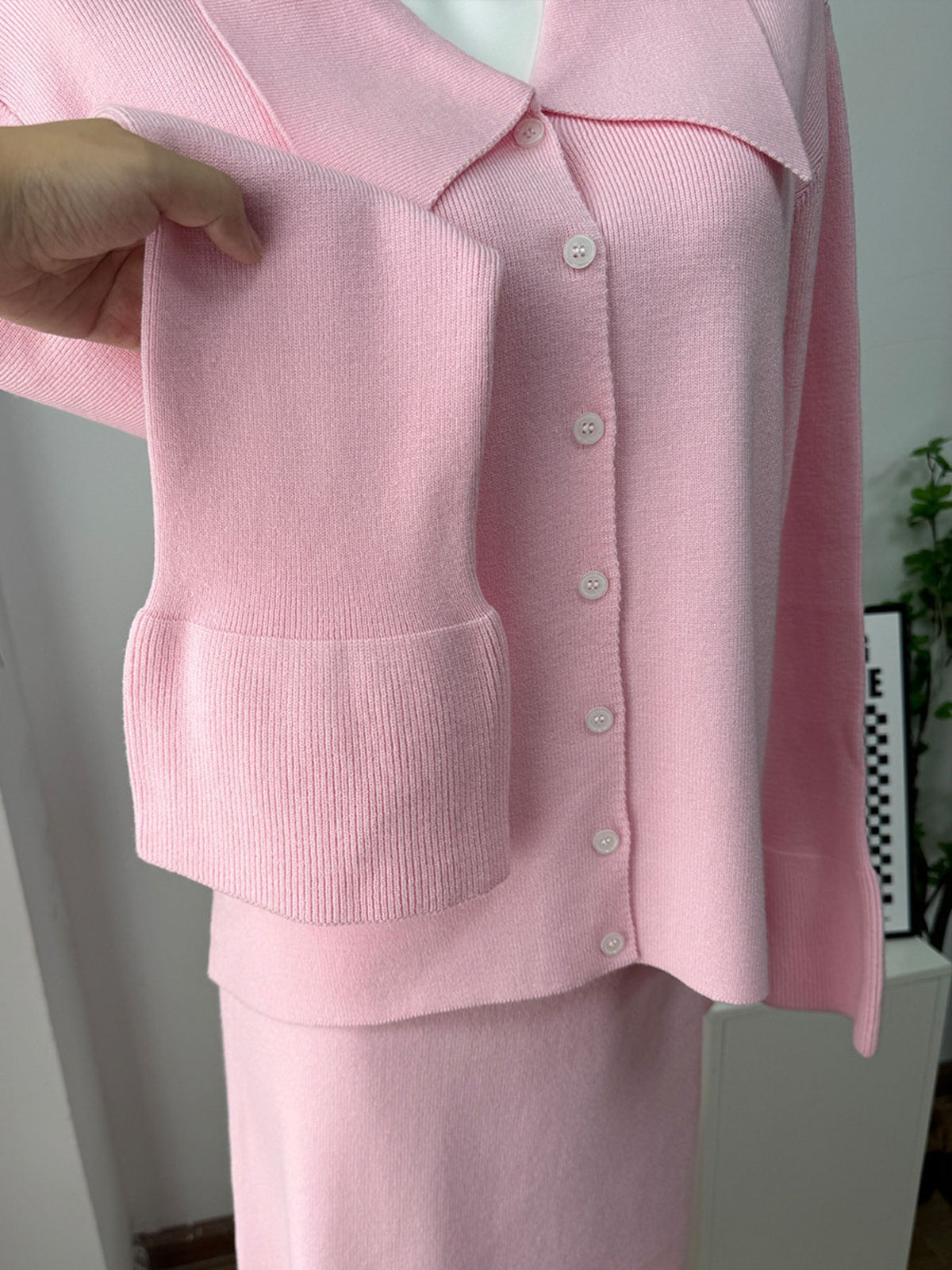 Button Down Cardigan and Skirt Knit Set, view 18