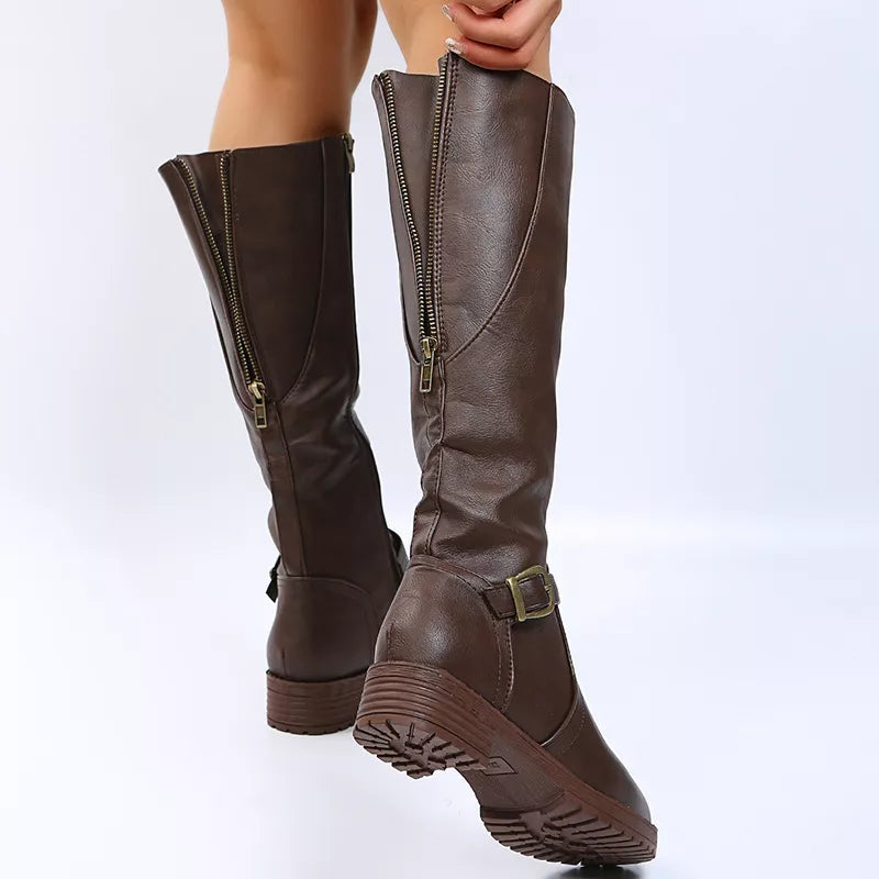Round Toe Low Block Heel Boots top down view