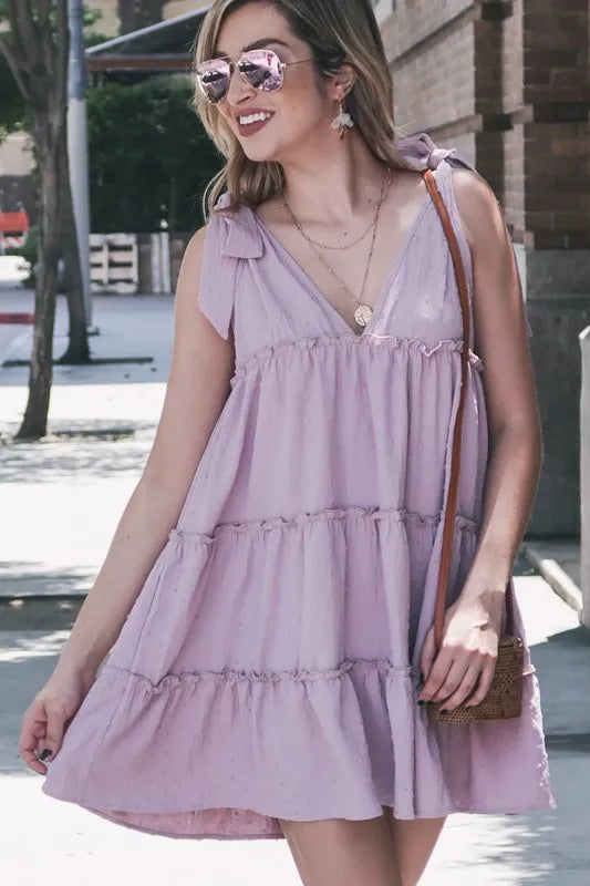 Polka Dot Textured Layered Flounce Ruffle Dress back view