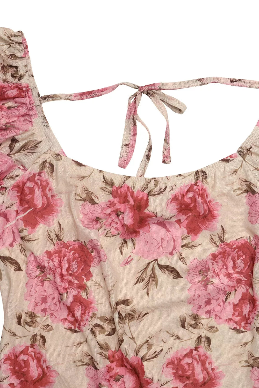 Floral flutter sleeve midi dress worn view