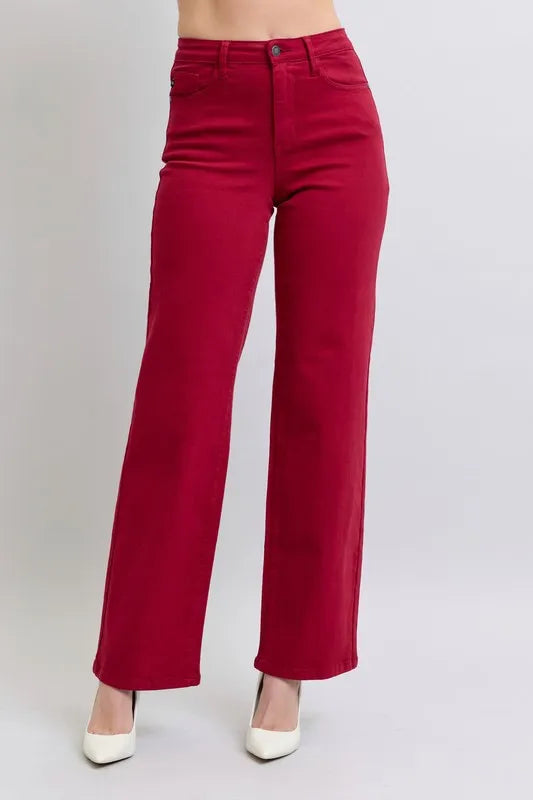 Judy Blue Full Size High Waist Heart Shaped Back Pockets 90's Straight Jeans Plus Size SCARLET - Fashorio