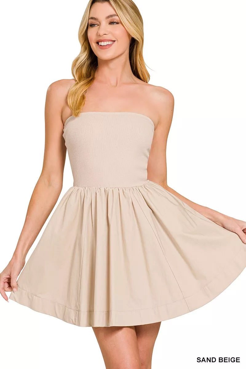 Combined Knit Tube Top Flare Mini Dress