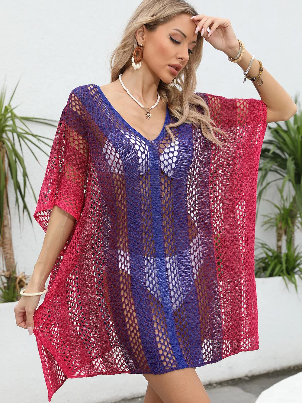 Green openwork cover up drape