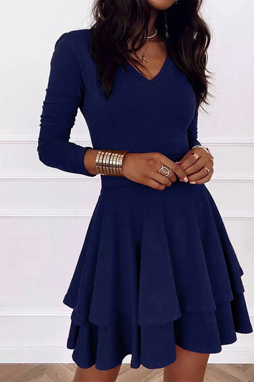 Long sleeve cuff detail on womens mini dress