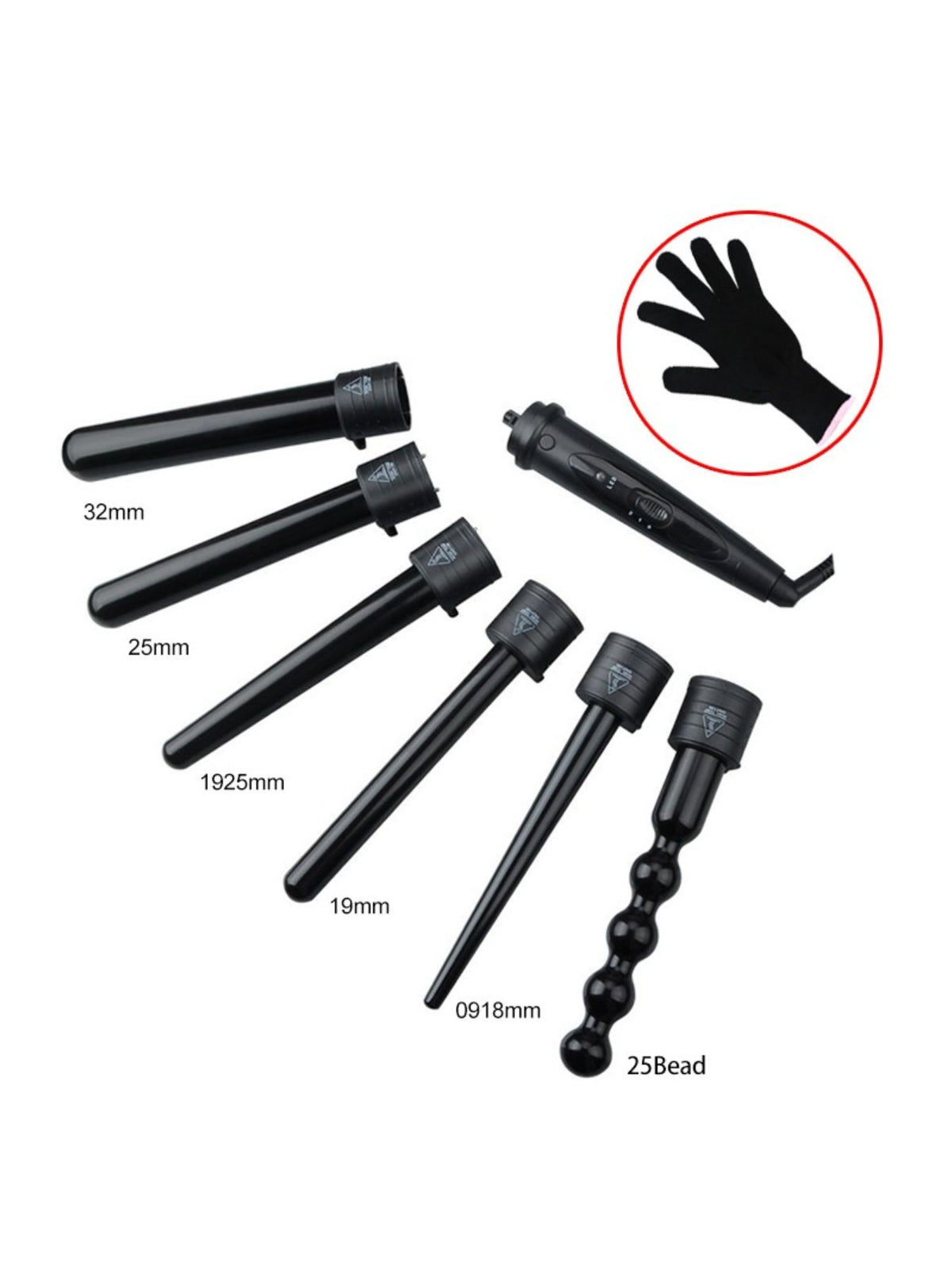6 in 1 interchangeable curling iron set in black