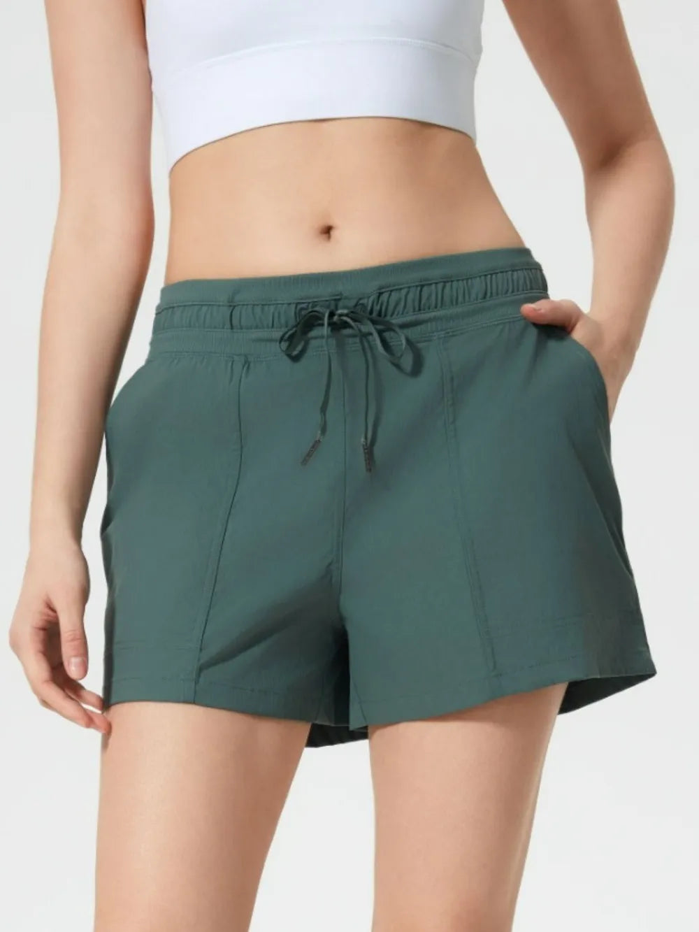 Drawstring Active Shorts with Pockets styled on model 18
