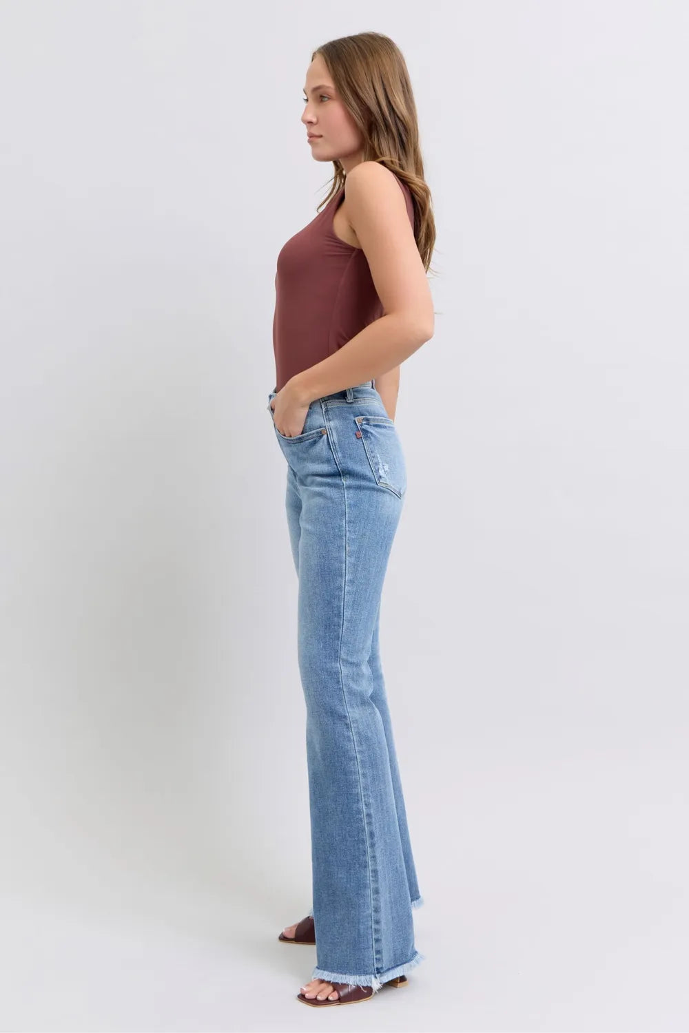 Judy Blue Full Size Raw Hem High Rise Bootcut Jeans - Fashorio