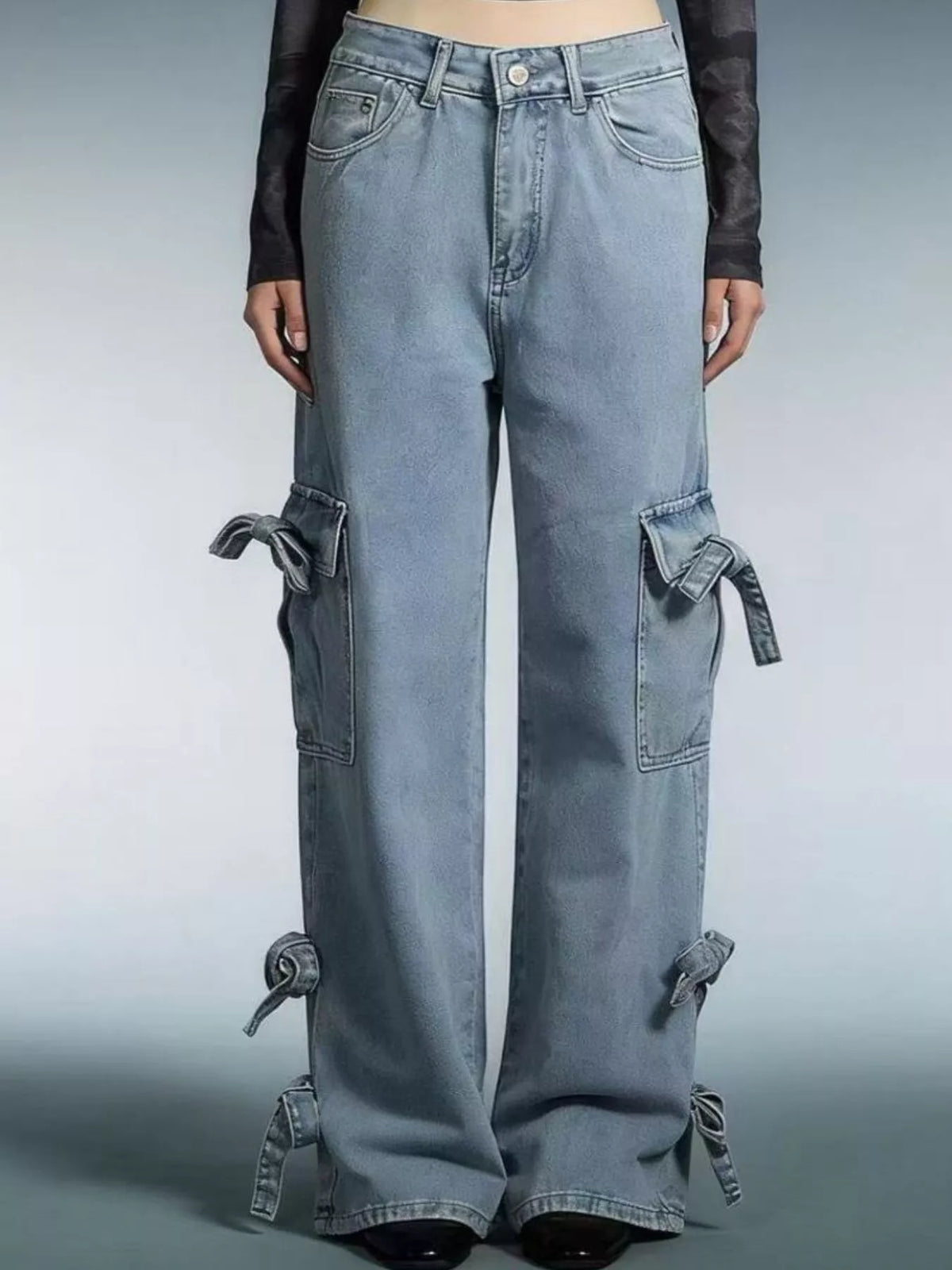 Bow accent close up on jeans