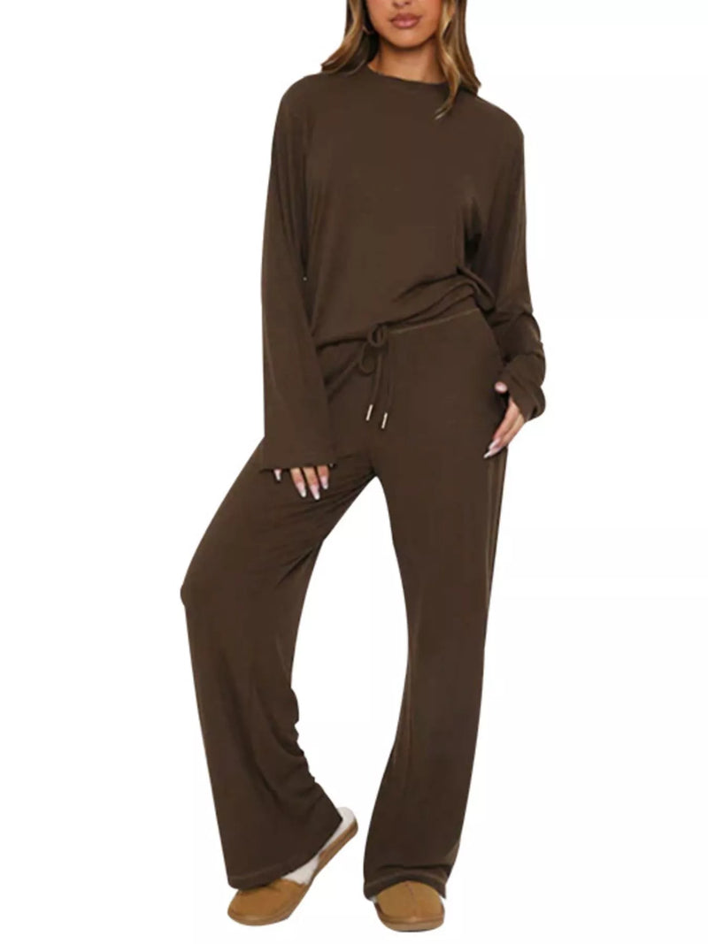 Relaxed fit long sleeve top and pants set front view