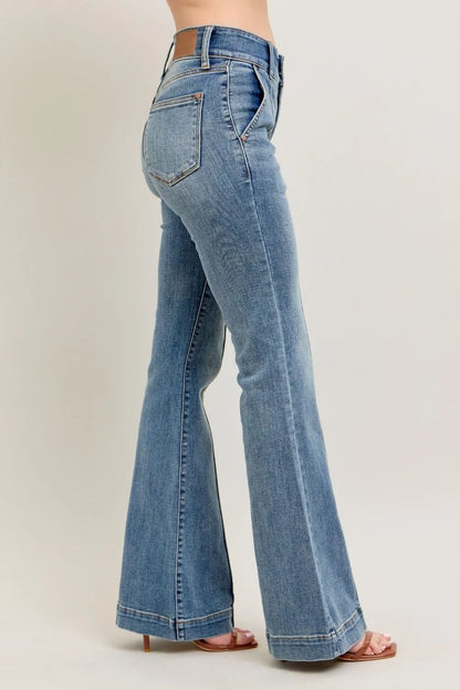 Judy Blue Full Size High-Waist Flare Denim Jeans with Front Seam Detail Plus Size - Fashorio