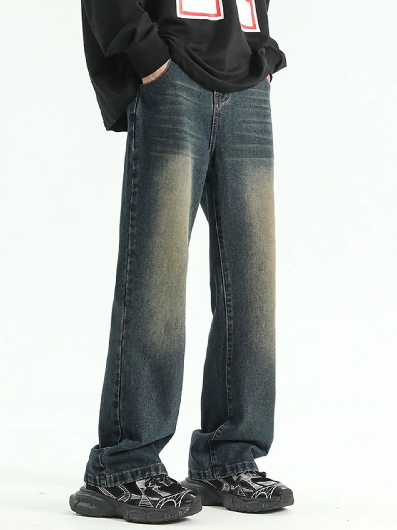 Men's Plus Size Washed Straight Leg Jeans - Fashorio