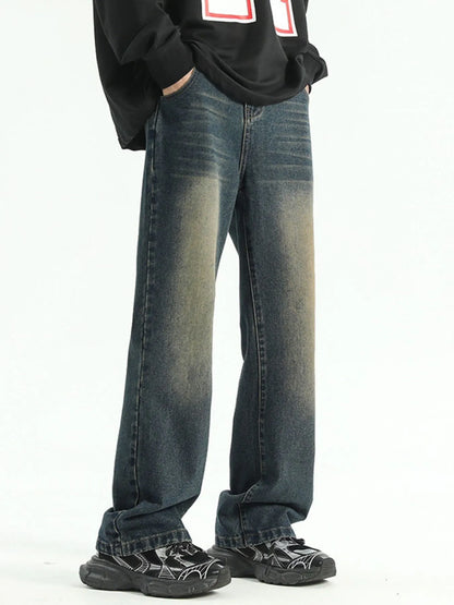 Men's Plus Size Washed Straight Leg Jeans - Fashorio