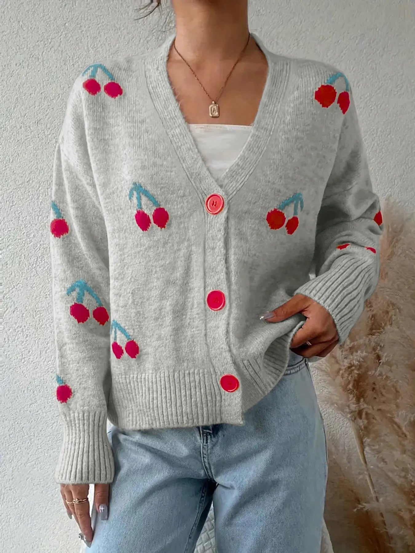 Cherry Button-Up Knit Cardigan - Fashorio