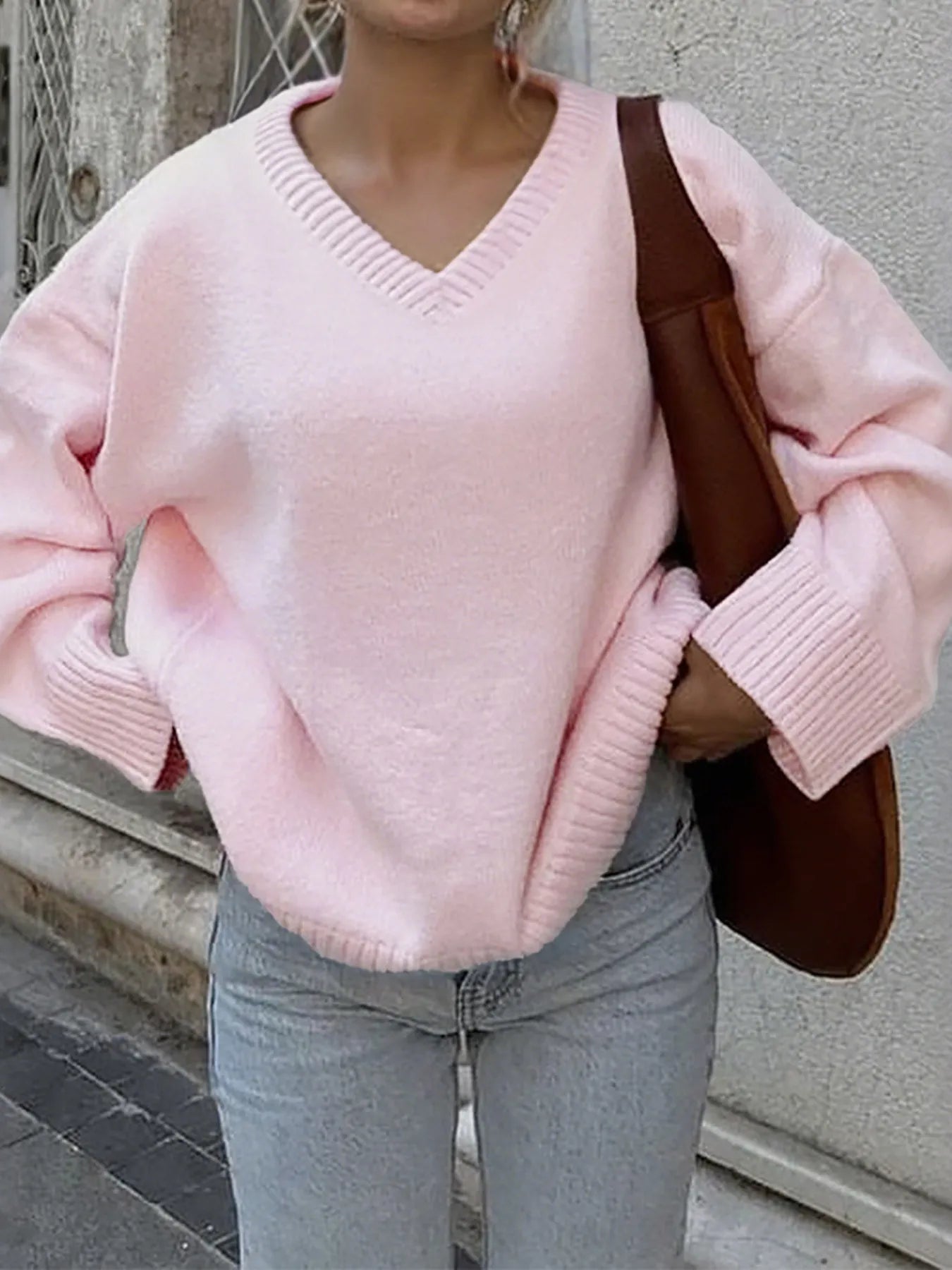 V-Neck Long Sleeve Sweater - Fashorio