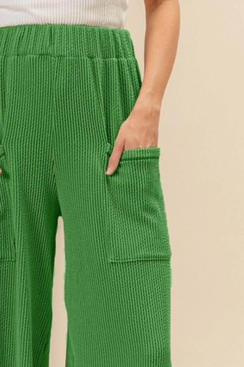 BiBi 2tone Cord Rib Waist Band Side Pocket Pants - Fashorio
