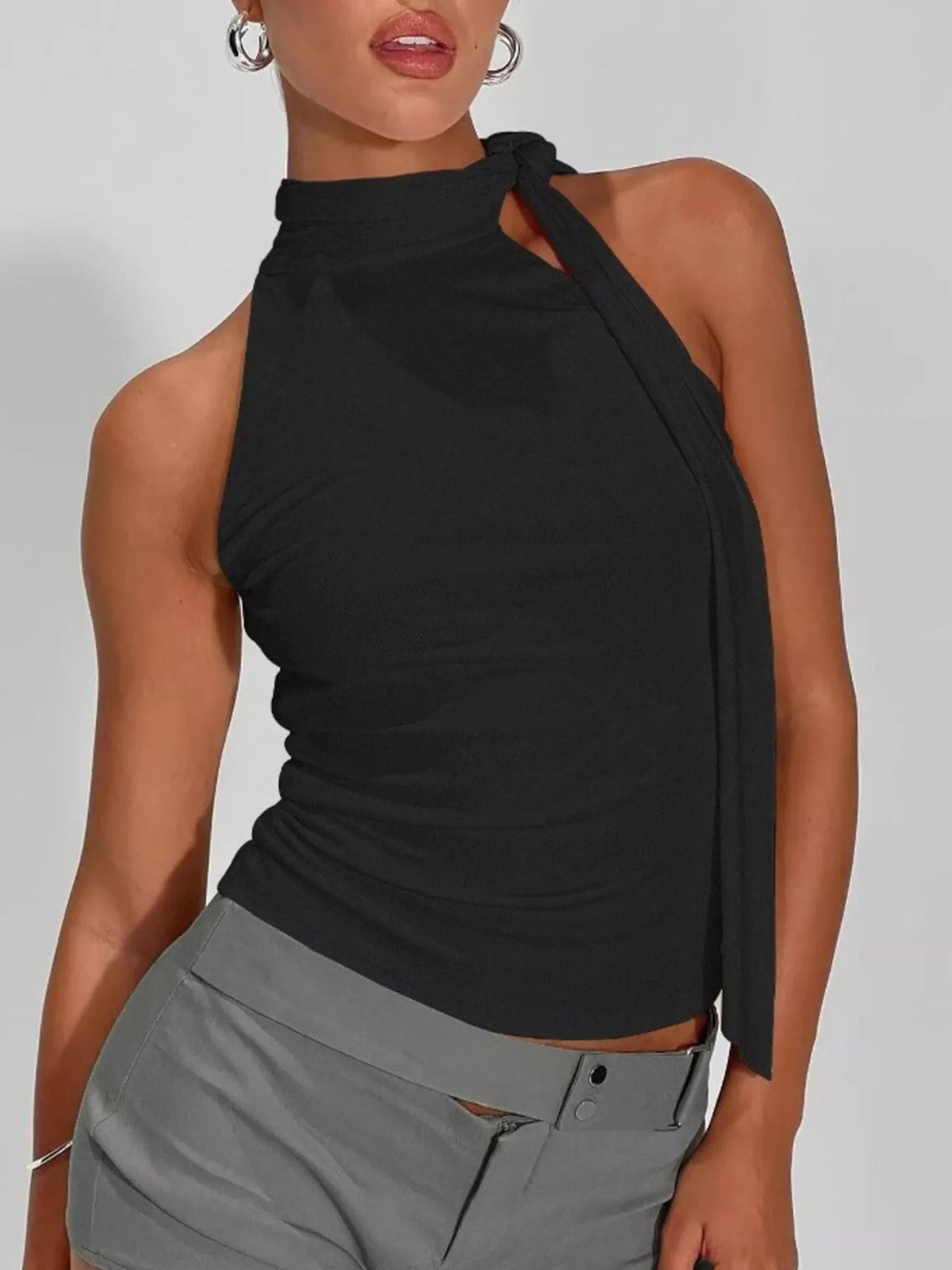 Womens halter neck top full length view