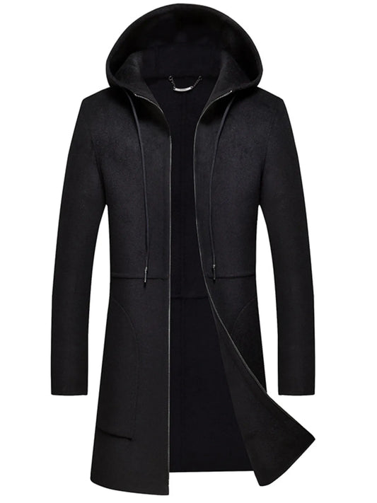 Men's Plus Size Zip Up Drawstring Hooded Wool Coat - Fashorio