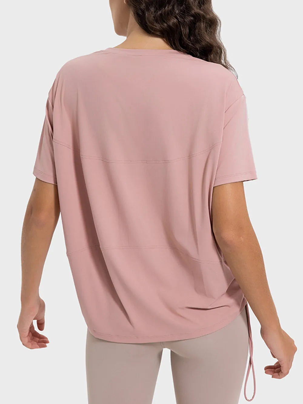 drawstring round neck active tee back view