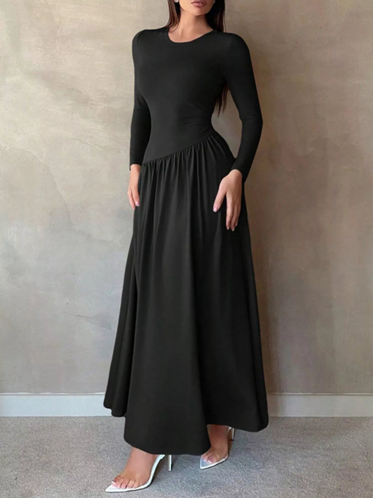 Long Sleeve Ruched A Line Maxi Dress view 13
