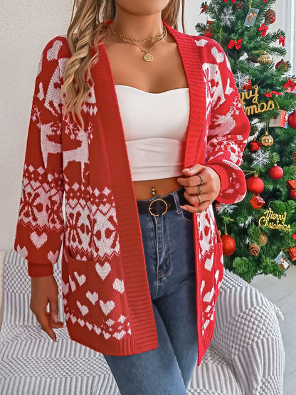 Pocketed Open Front Long Sleeve Cardigan - Fashorio