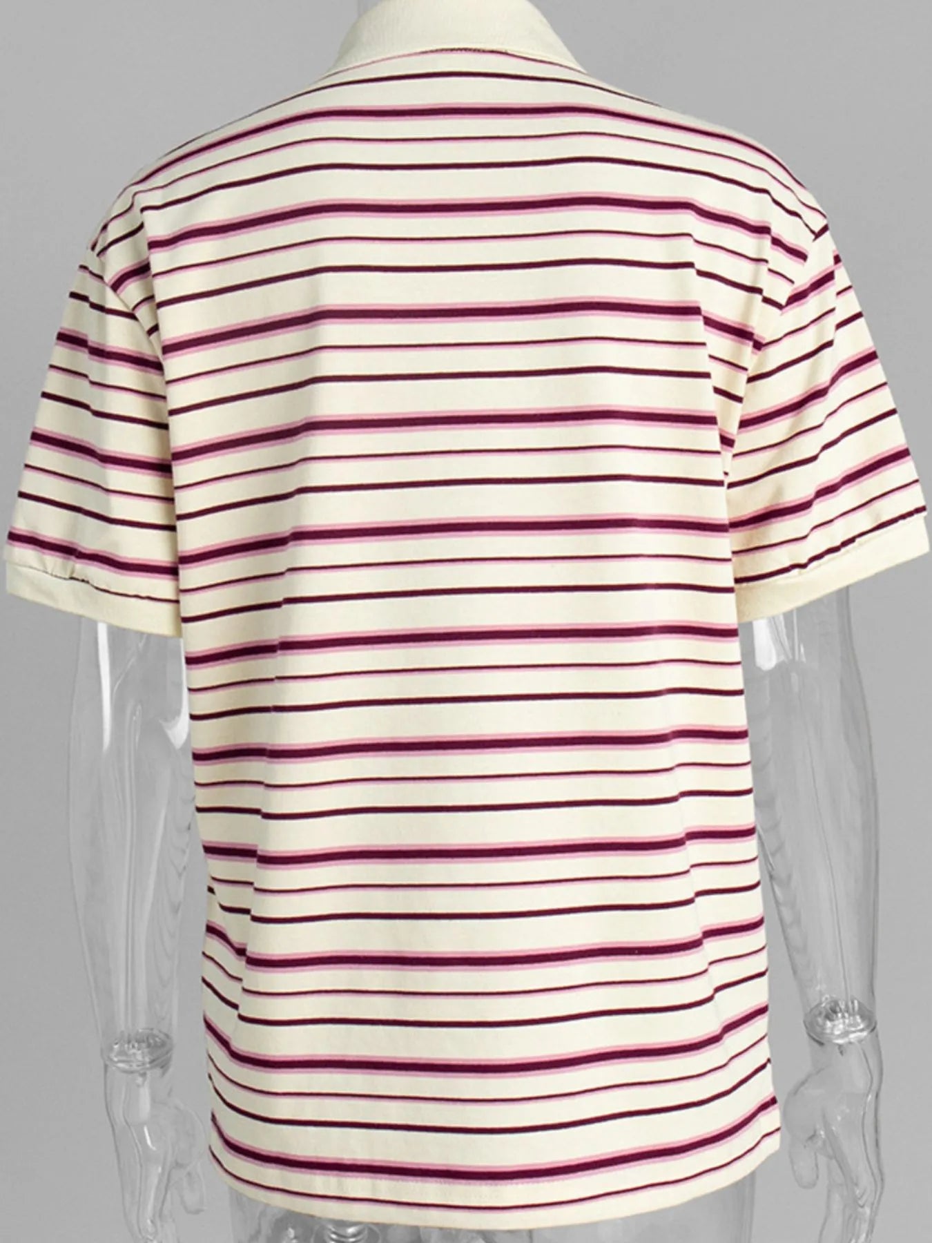 Striped Polo T-Shirt with Contrast Collar - Fashorio