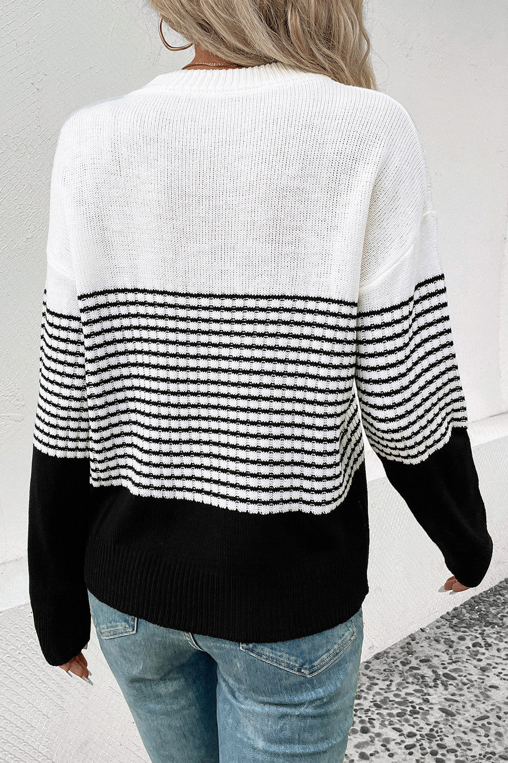 Perfee Striped Drop Shoulder Sweater - Fashorio