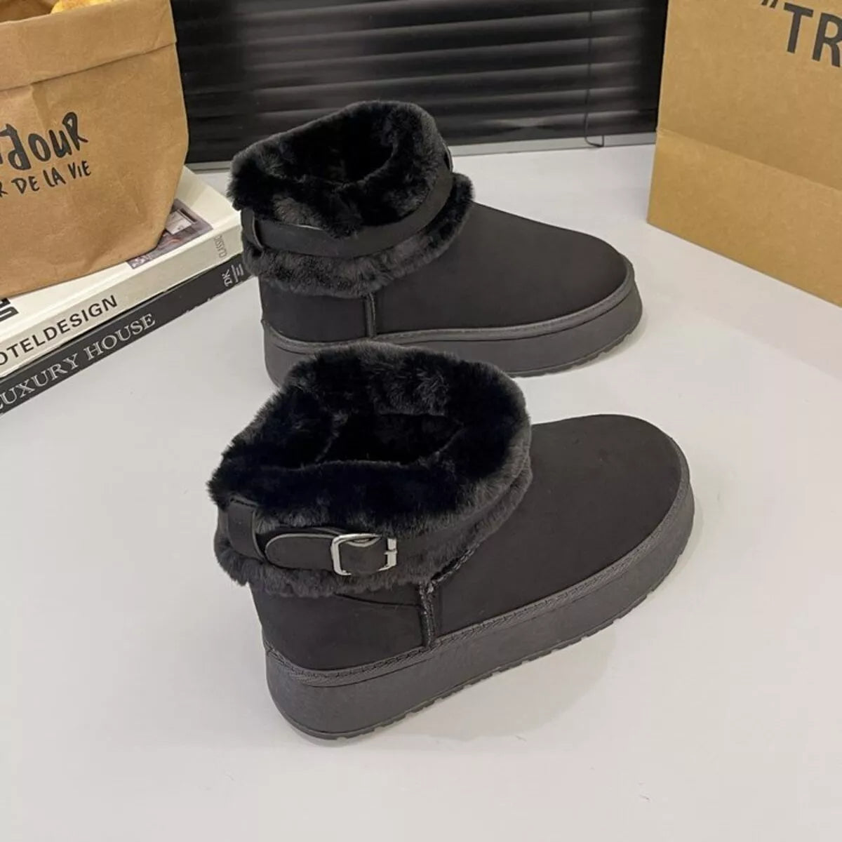 black round toe platform boots side profile
