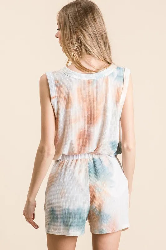BiBi Tie Dye Textured Knit Top and Shorts Set - Fashorio