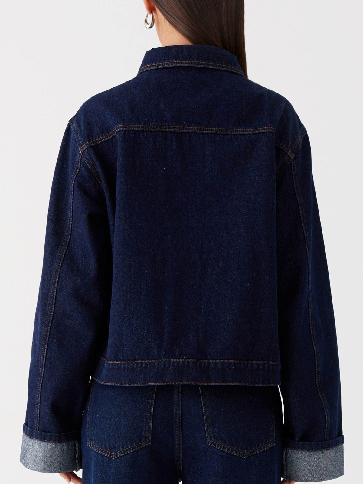 Cropped Oversized Denim Jacket in Dark Blue view 17