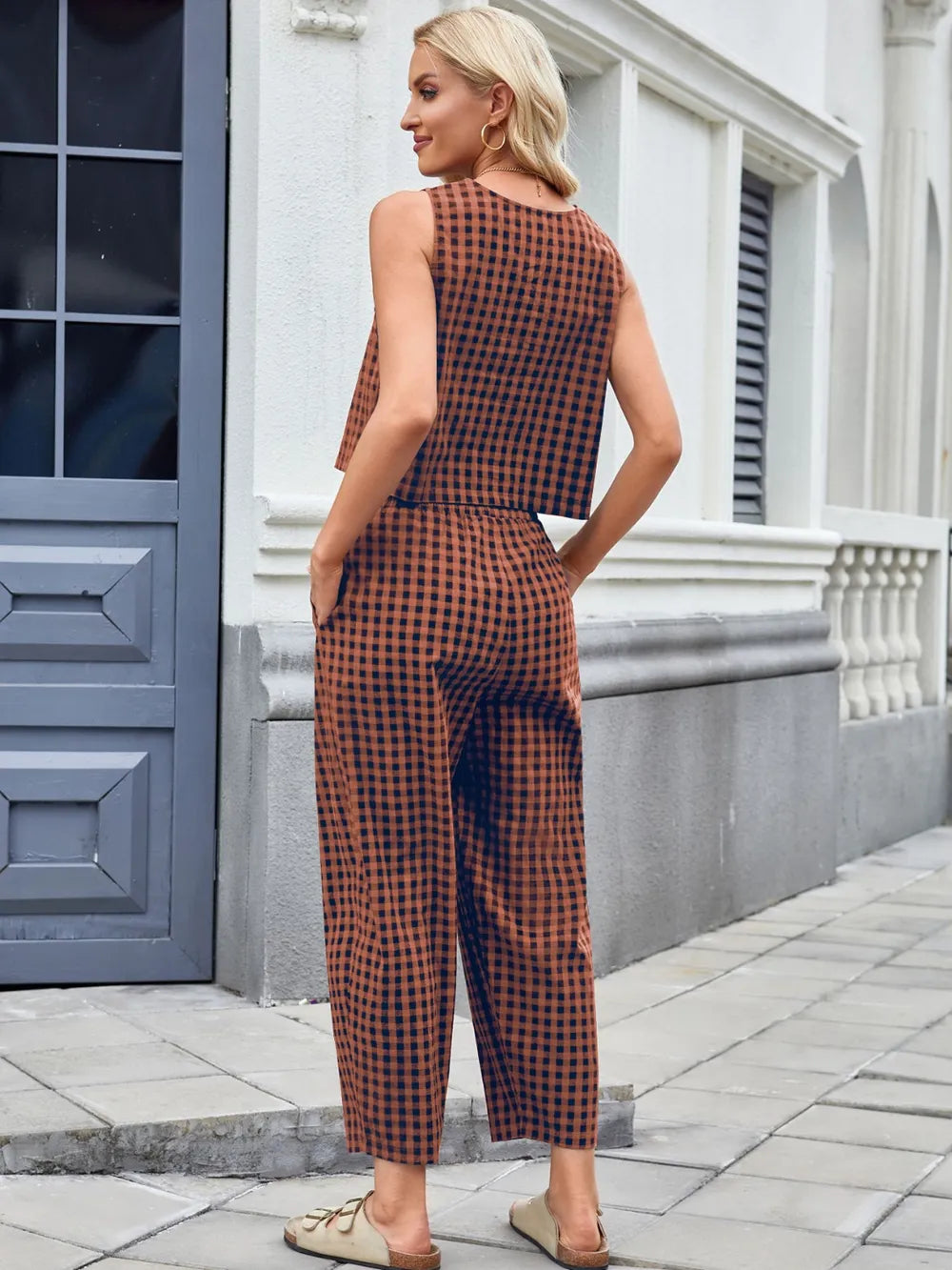 Plaid Sleeveless Top and Pants Set view 9