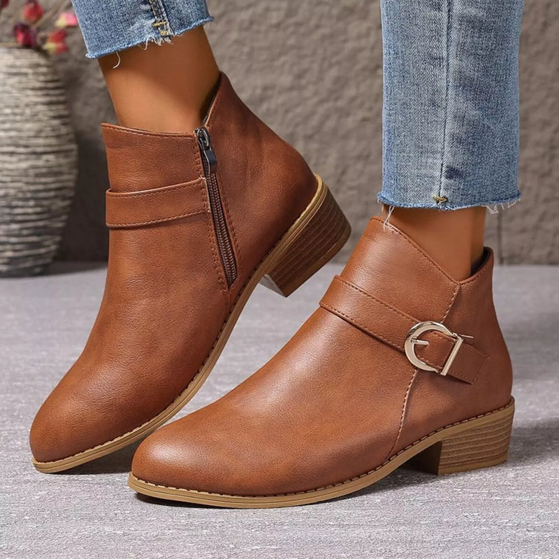 Point toe block heel boots side profile