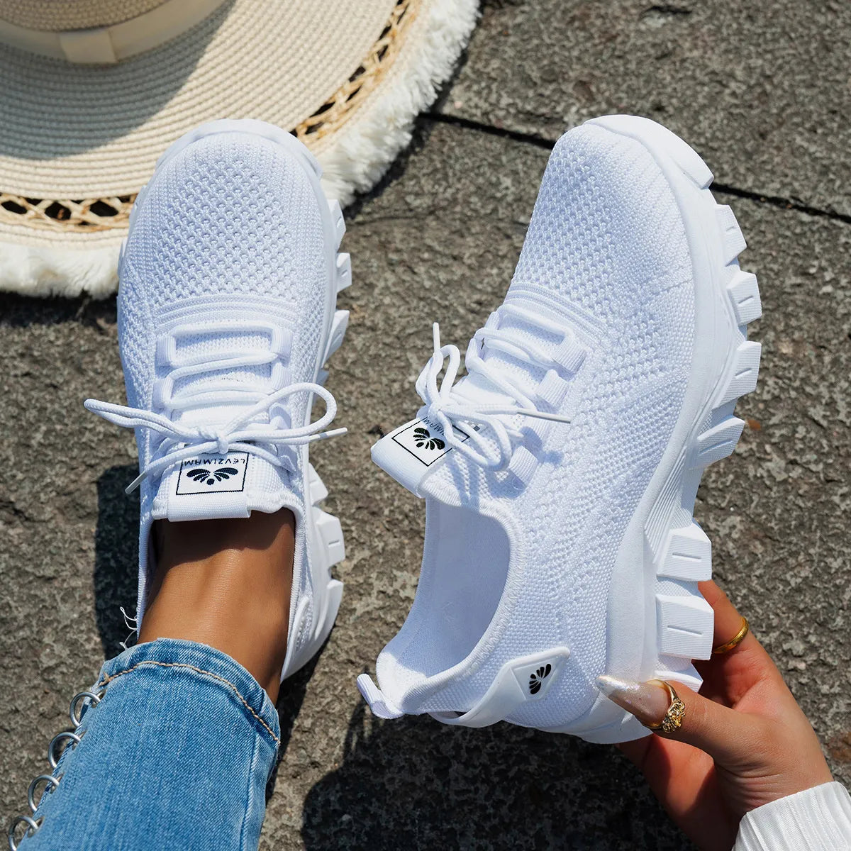 Mesh Lace Up Platform Athletic White - Fashorio