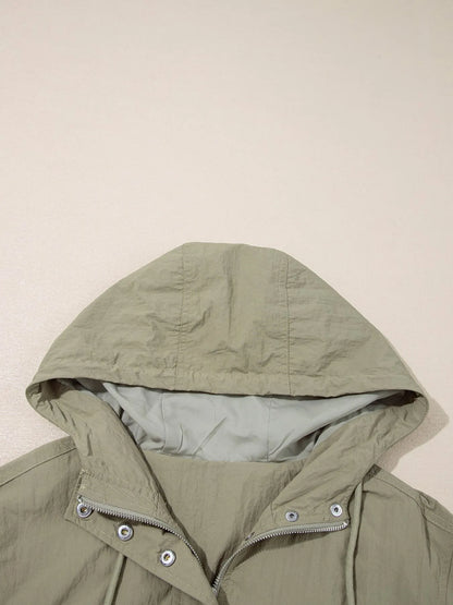 Zip Up Cropped Hooded Utility Jacket - Fashorio