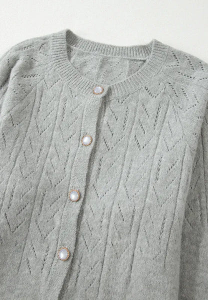Openwork Button Down Long Sleeve Cardigan - Fashorio
