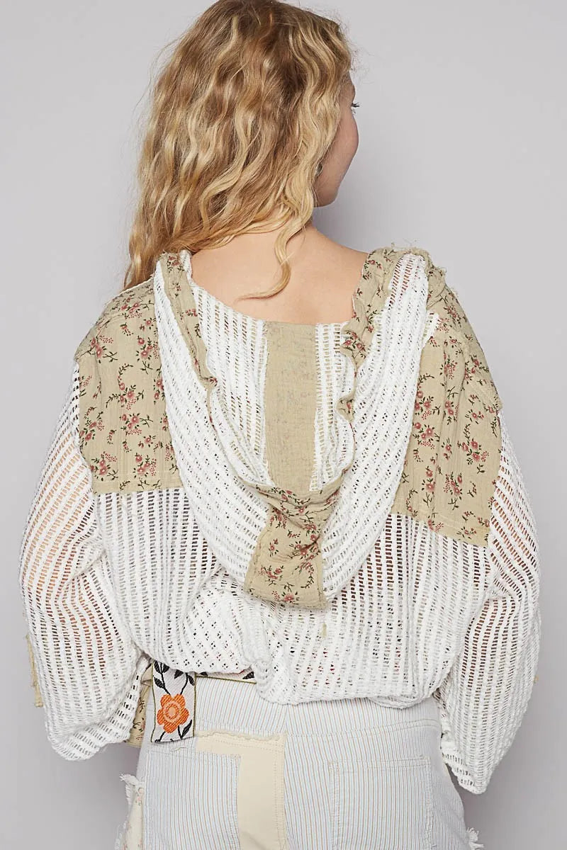 POL Vintage Washed Crochet Hoodie Jacket With Patchwork - Fashorio