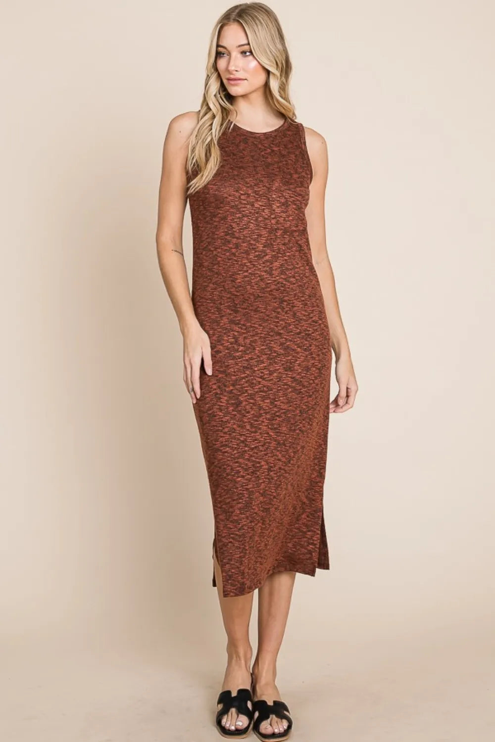 Side Slit Sleeveless Midi Dress in Rust side view